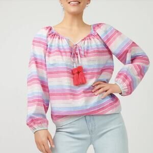 J. Crew Peasant Top in Metallic Pastel Stripe